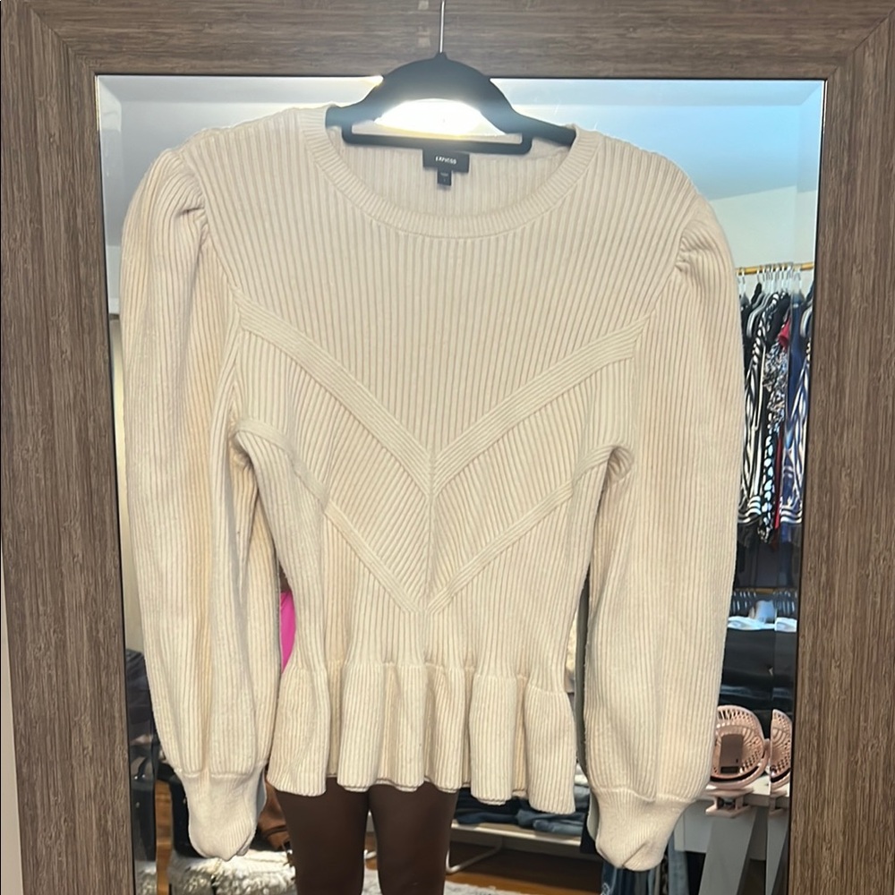 Express Cream Ribbed Knit Sweater